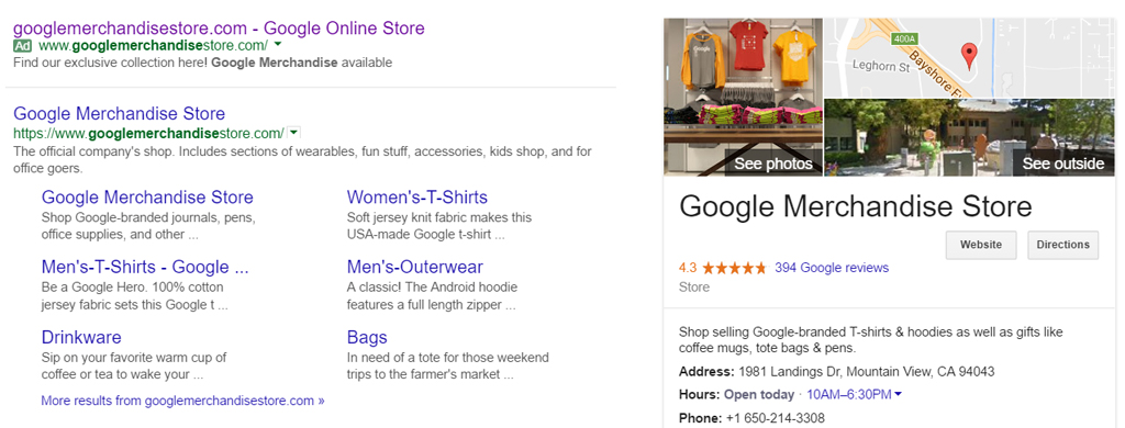 หน้าโฆษณาของ Google Merchandise Store ใน AdWords
