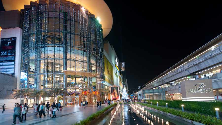 The Siam Paragon shopping center in Bangkok is decorated for the Christmas and New Year holidays.
