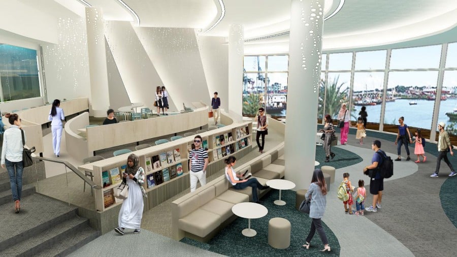 ภาพจำลองห้องสมุดสาธารณะ library@harbourfront โดยคณะกรรมการหอสมุดแห่งชาติของสิงคโปร์